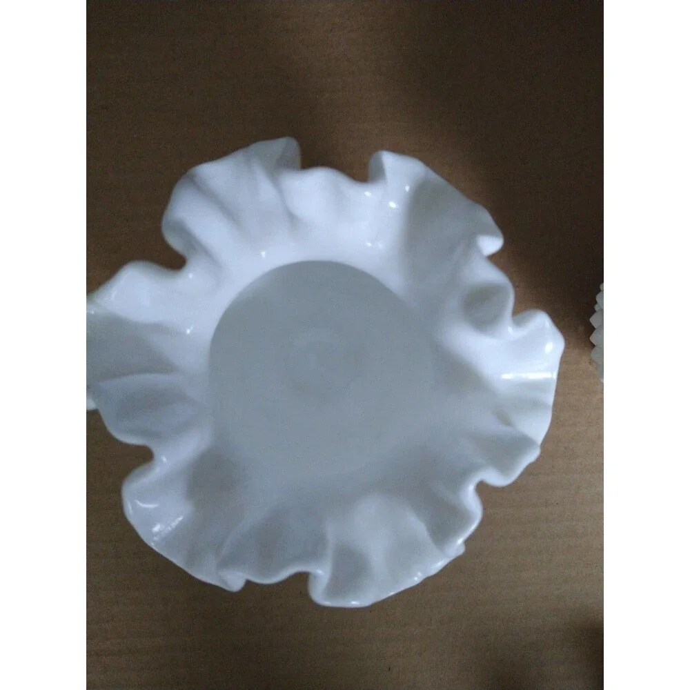 Set of 2 Fenton Milk Glass White Hobnail Ruffled Edge Small Bowl Vases Opaque